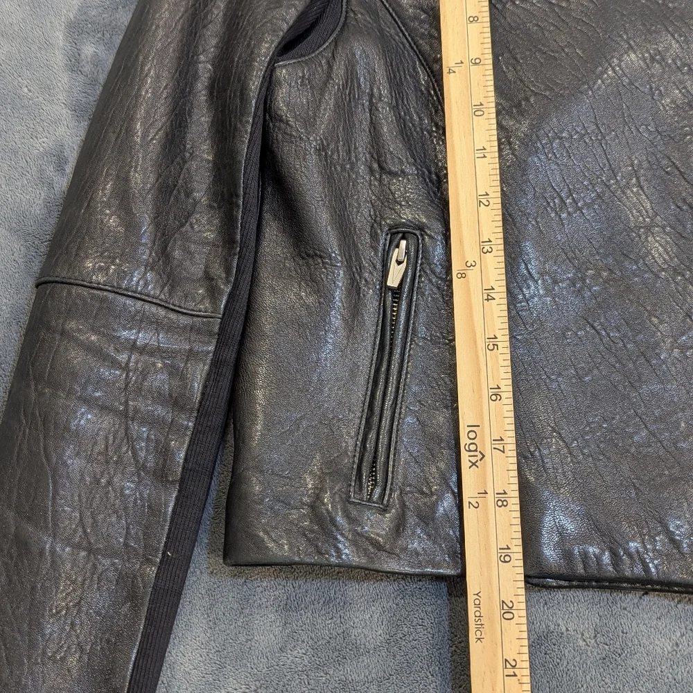 Veda Dallas Leather Motor Jacket Size S Black Stretchy Sleeve Panel Biker 100% L - Picture 5 of 10
